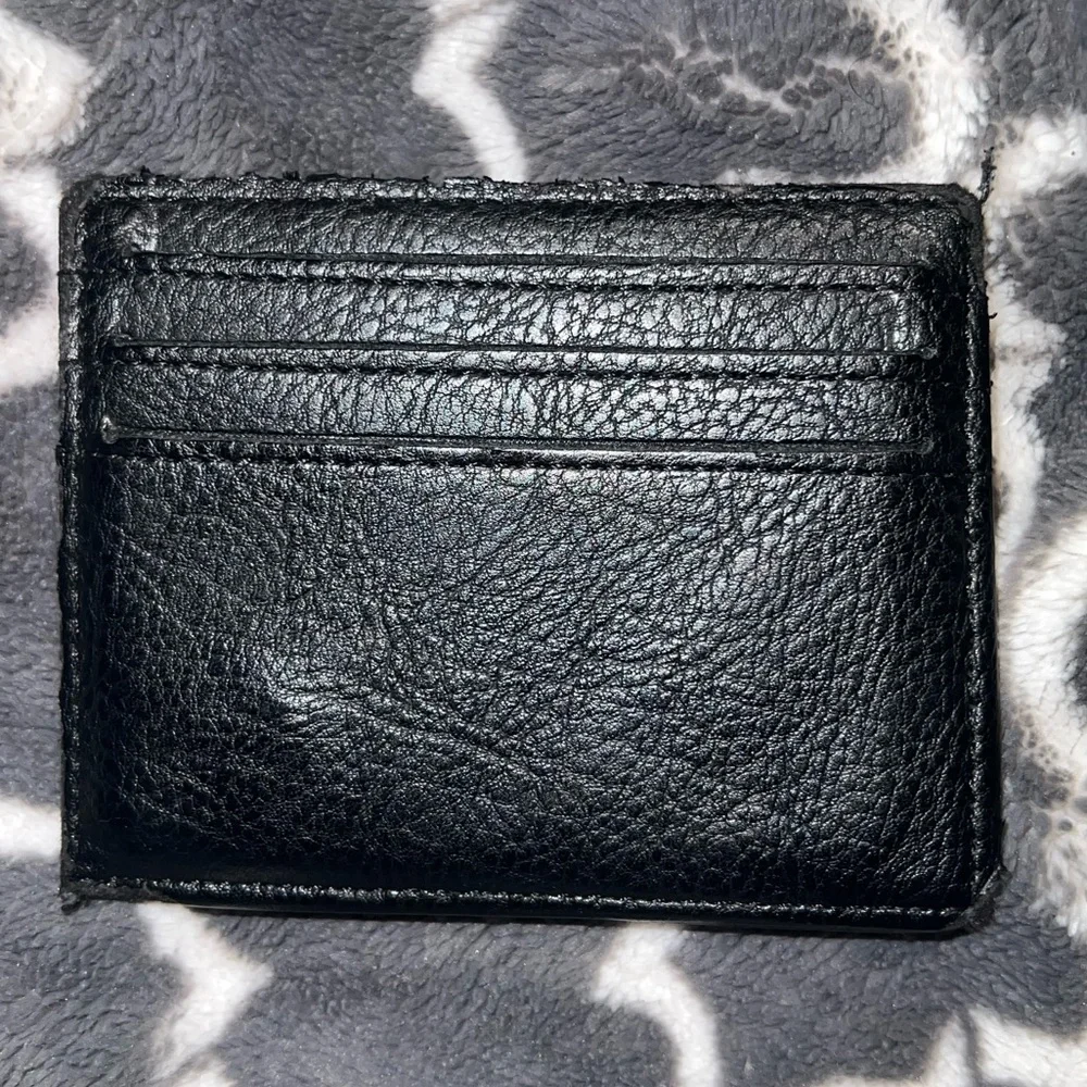 Zara mens black leather card holder wallet open slit in middle